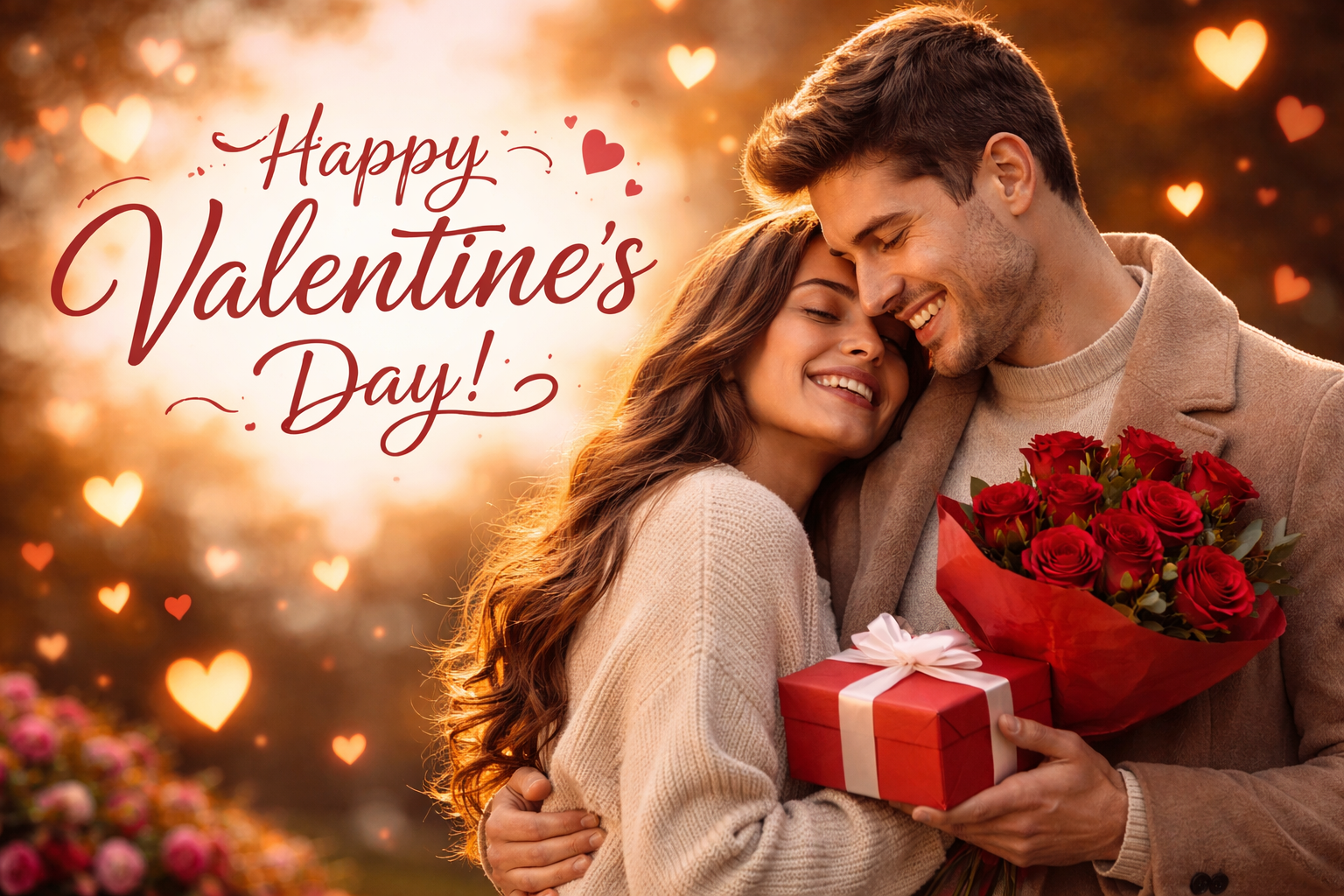 Happy Valentines Day images showing romantic couple celebrating love