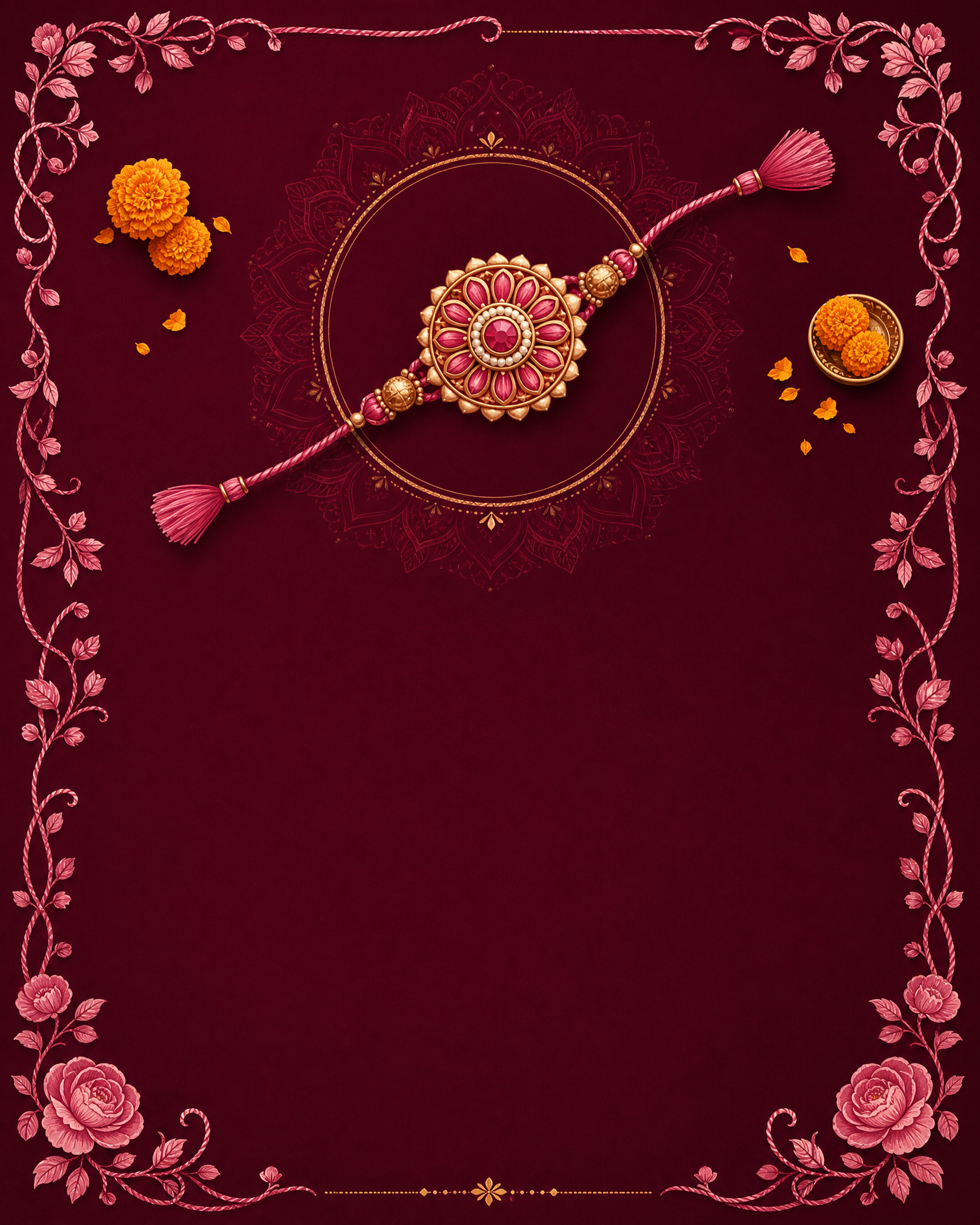 Sample Raksha Bandhan poster design, maroon and rose style