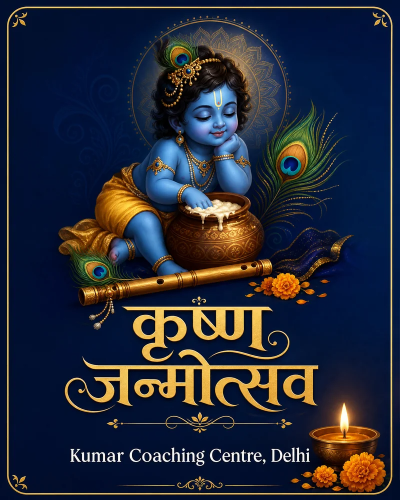 Sample Janmashtami poster design, peacock teal style